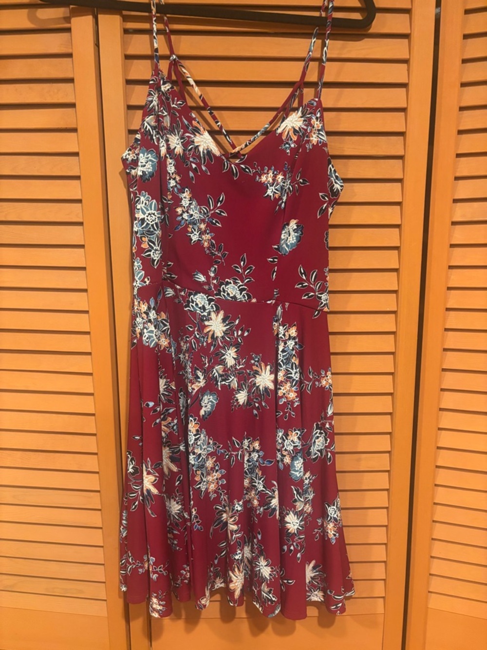 Floral Spaghetti-Strap Dress in Burgundy